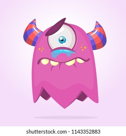 Cute cartoon monster with horns and one eye. Crying monster emotion. Halloween vector illustration