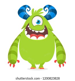 Cute cartoon monster  with horns with one eye. Halloween vector illustration