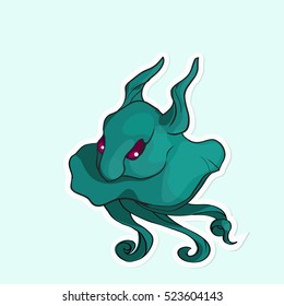 Cute cartoon monster with horns and tentacles