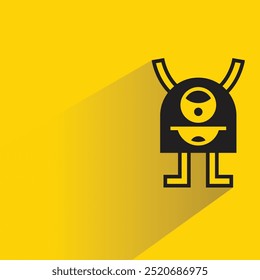 bonito ícone monstro cartoon com sombra no fundo amarelo