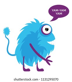 
Cute cartoon Monster with a long tail and with a message 
