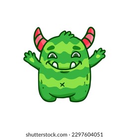 Cute cartoon monster on white background. Icon green monster.Funny Alien. Vector illustration 