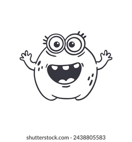 Cute cartoon monster on white background.Icon monster.Happy Alien.Coloring.Doodle Funny monster.Vector illustration