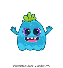 Cute cartoon monster on white background. Blue Monster Icon. Happy Alien. Doodle Funny monster. Vector illustration