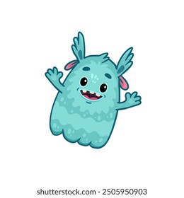 Cute cartoon monster on white background. Blue Monster Icon. Happy Alien. Doodle Funny monster. Vector illustration
