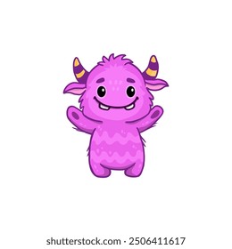 Cute cartoon monster on white background. Monster Icon. Happy Alien. Doodle Funny monster with horns. Vector illustration
