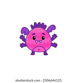 Cute cartoon monster on white background. Pink Monster Icon. Happy Alien. Doodle Funny monster. Vector illustration