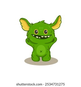 Cute cartoon monster on white background. Green Monster Icon. Happy Alien. Doodle Funny monster. Vector illustration
