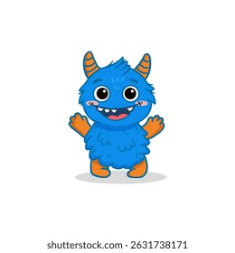 Cute cartoon monster on white background. Blue Monster. Happy Alien. Flat Funny monster. Vector illustration.
