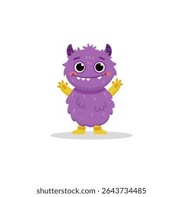 Cute cartoon monster on white background. Happy Alien. Funny purple monster in flat style. Vector illustration.