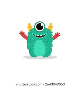 Cute cartoon monster on white background. Happy Alien. Funny monster in flat style. Vector illustration.
