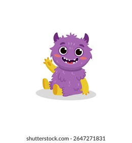 Cute cartoon monster on white background. Happy Alien. Funny purple monster in flat style. Vector illustration.
