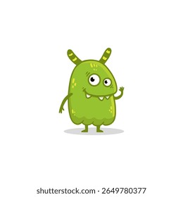 Cute cartoon monster on white background. Happy green Alien. Funny monster in flat style. Vector illustration.
