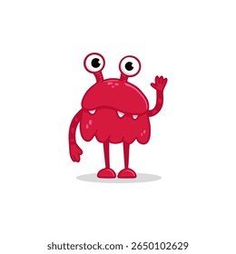 Cute cartoon monster on white background. Happy Alien. Funny red monster in flat style. Vector illustration.