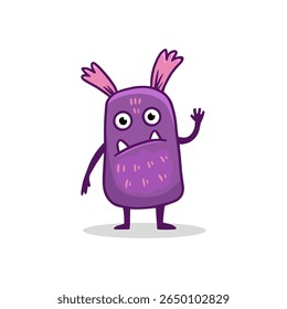 Cute cartoon monster on white background. Happy Alien. Funny purple monster in flat style. Vector illustration.
