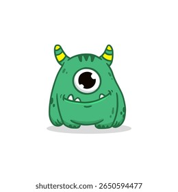 Cute cartoon monster on white background. Happy green Alien. Funny monster in flat style. Vector illustration. 