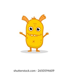 Cute cartoon monster on white background. Happy Alien. Funny yellow monster in flat style. Vector illustration. 