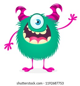 Cute cartoon monster with one eye. Vector funny monster character