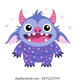 cute cartoon monster in pajama, vector illustration