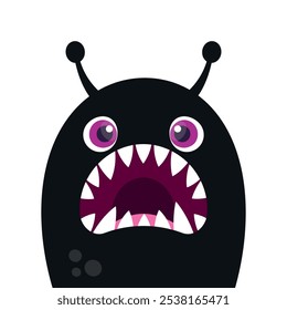 Cute cartoon monster slug isolated on white background. Funny monster face in childish style on black background. Vector illustration