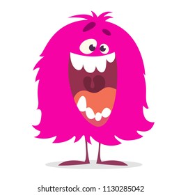 Cute cartoon monster smiling. Vector illustration of pink funny monster. Halloween design