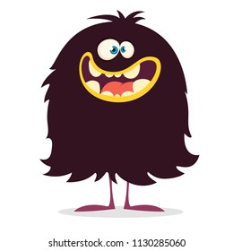 Cute cartoon monster smiling. Vector illustration of black monster on tiny legs. Halloween design