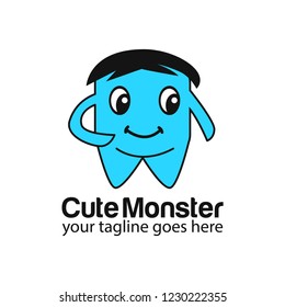 Cute cartoon monster smiling. Vector illustration
