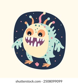 cute cartoon monster, sticker flat style