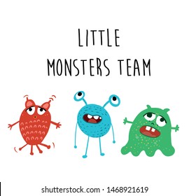 Cute cartoon monster team vector illustration