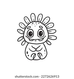 Cute cartoon monster with teeth on white background.Icon monster.Flower.Coloring.Vector illustration