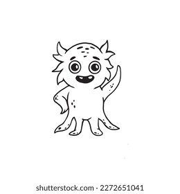 Cute cartoon monster with tentacleson white background.Icon monster.Coloring.Vector illustration