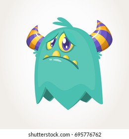 Cute cartoon monster. Upset flying monster emotion. Halloween vector illustration