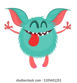 Cute cartoon monster. Vector funny monster character showing long tongue
