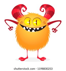 Cute cartoon monster. Vector funny excited monster character
