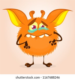 Cute cartoon monster. Vector  furry orange monster character on tiny legs and big ears. Halloween design
