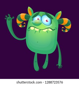 Cute cartoon monster. Vector  furry monster character on tiny legs and big ears. Halloween design