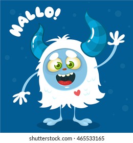 Cute cartoon monster. Vector Halloween sasquatch character waving