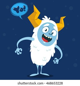 Cute cartoon monster. Vector Halloween sasquatch character with a speech bubble