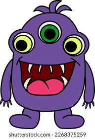 Cute Cartoon Monster. Vector Illustration of a Funny Monster on a White Background