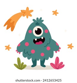 Cute cartoon monster. Vector illustration in flat style. Isolated on white background.
