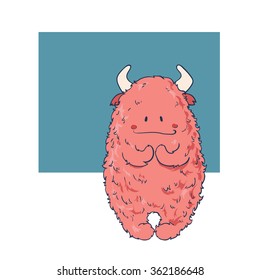 Cute Cartoon Monster.  Vector illustration. Cartoon and funny monsters cards with place for your text.