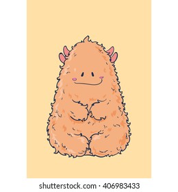 Cute Cartoon Monster. Vector illustration. Cartoon and funny monsters cards with place for your text.