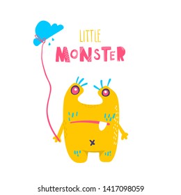 Cute cartoon monster. Vector isolated monster. Good design for illustration, poster, print, t-shirt, party decoration, logo, emblem or sticker.