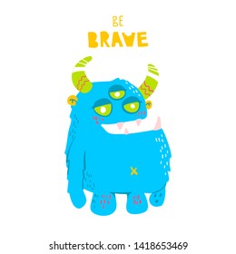 Cute cartoon monster. Vector isolated monster. Good design for illustration, poster, print, t-shirt, party decoration, logo, emblem or sticker.