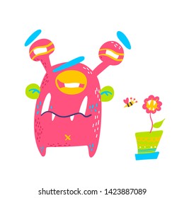 Cute cartoon monster. Vector isolated monster. Good design for illustration, poster, print, t-shirt, party decoration, logo, emblem or sticker.