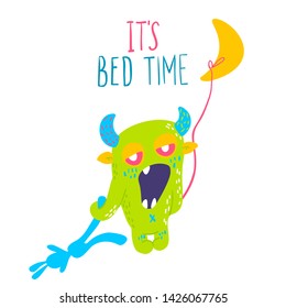 Cute cartoon monster. Vector isolated monster. Good design for illustration, poster, print, t-shirt, party decoration, logo, emblem or sticker.