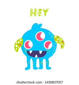 Cute cartoon monster. Vector isolated monster. Good design for illustration, poster, print, t-shirt, party decoration, logo, emblem or sticker.