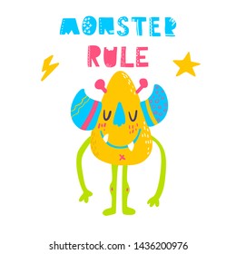 Cute cartoon monster. Vector isolated monster. Good design for illustration, poster, print, t-shirt, party decoration, logo, emblem or sticker.