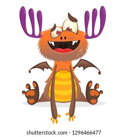 Cute cartoon monster. Vector troll or dragon character. Halloween design
