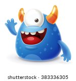 Cute Cartoon Monster Waving Hello